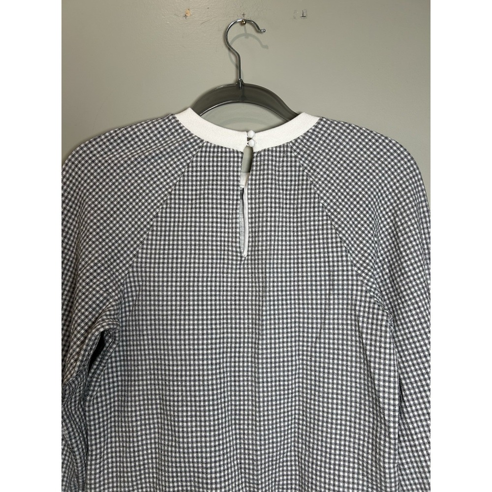 PEARL by Lela Rose XS Grey and White Gingham Crewneck Pullover Long Sleeve Top - Picture 11 of 12